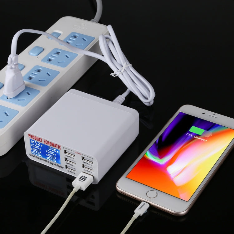 899 30W QC 3.0 6 พอร์ต USB ที่ชาร์จเร็วพร้อมจอแสดงผลดิจิตอล LCD, ปลั๊ก EU, 899
