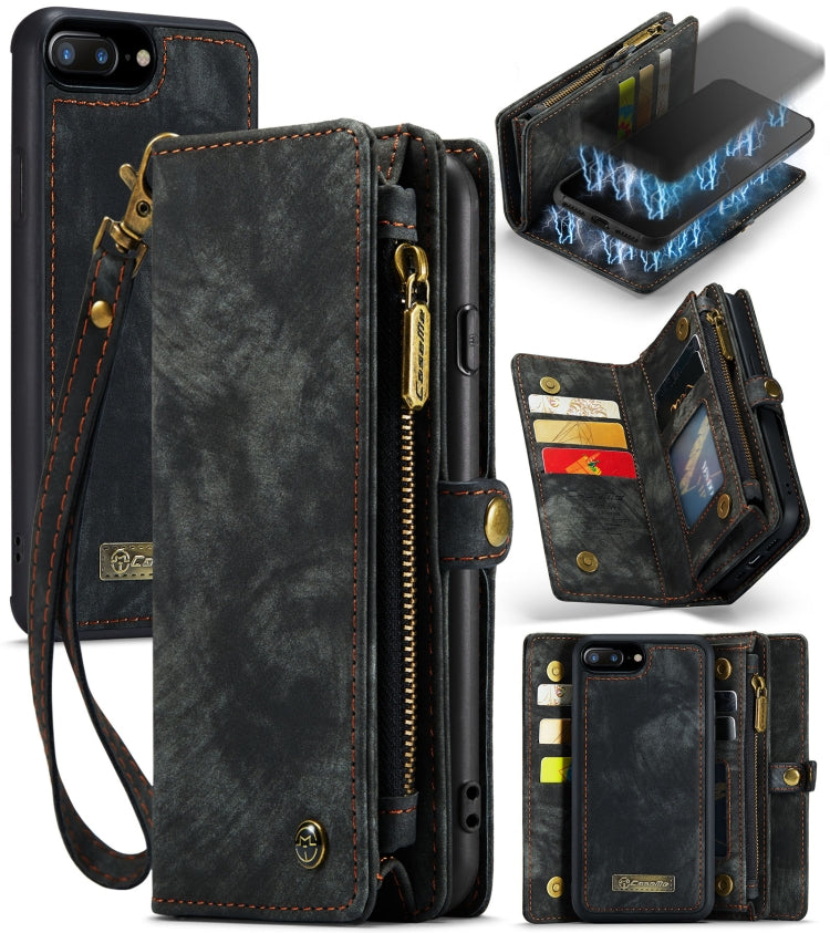 CaseMe สำหรับ iPhone 8 Plus และ 7 Plus กระเป๋าหนังมัลติฟังก์ชั่นพร้อมเคสป้องกันด้านหลังพีซีแบบแม่เหล็กที่ถอดออกได้และผู้ถือ & ช่องใส่การ์ด 11 ช่อง & ช่องใส่เงินสด 3 ช่อง & กระเป๋าสตางค์ซิป 1 อัน & กรอบรูป 2 อัน & ตัวล็อคแม่เหล็ก 3 อัน, For 8P & 7P