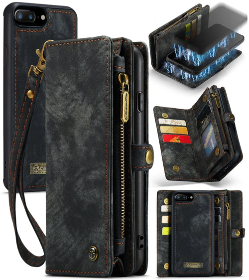 CaseMe สำหรับ iPhone 8 Plus และ 7 Plus กระเป๋าหนังมัลติฟังก์ชั่นพร้อมเคสป้องกันด้านหลังพีซีแบบแม่เหล็กที่ถอดออกได้และผู้ถือ & ช่องใส่การ์ด 11 ช่อง & ช่องใส่เงินสด 3 ช่อง & กระเป๋าสตางค์ซิป 1 อัน & กรอบรูป 2 อัน & ตัวล็อคแม่เหล็ก 3 อัน, For 8P & 7P