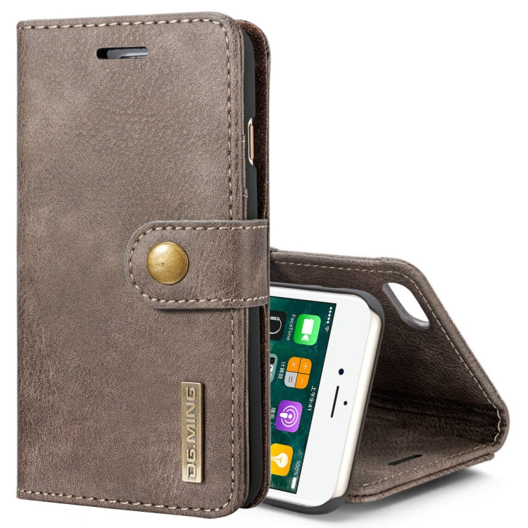 DG.MING สำหรับ iPhone 8 และ 7 พื้นผิวม้าบ้าพลิกแนวนอนเคสแม่เหล็กที่ถอดออกได้พร้อมตัวยึดและช่องเสียบการ์ดและกระเป๋าสตางค์, iPhone 8 & 7
