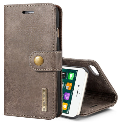 DG.MING สำหรับ iPhone 8 และ 7 พื้นผิวม้าบ้าพลิกแนวนอนเคสแม่เหล็กที่ถอดออกได้พร้อมตัวยึดและช่องเสียบการ์ดและกระเป๋าสตางค์, iPhone 8 & 7
