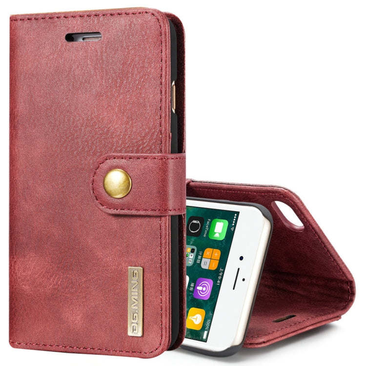 DG.MING สำหรับ iPhone 8 และ 7 พื้นผิวม้าบ้าพลิกแนวนอนเคสแม่เหล็กที่ถอดออกได้พร้อมตัวยึดและช่องเสียบการ์ดและกระเป๋าสตางค์, iPhone 8 & 7