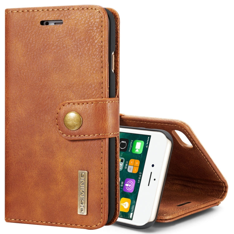DG.MING สำหรับ iPhone 8 และ 7 พื้นผิวม้าบ้าพลิกแนวนอนเคสแม่เหล็กที่ถอดออกได้พร้อมตัวยึดและช่องเสียบการ์ดและกระเป๋าสตางค์, iPhone 8 & 7
