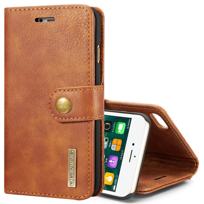 DG.MING สำหรับ iPhone 8 และ 7 พื้นผิวม้าบ้าพลิกแนวนอนเคสแม่เหล็กที่ถอดออกได้พร้อมตัวยึดและช่องเสียบการ์ดและกระเป๋าสตางค์, iPhone 8 & 7
