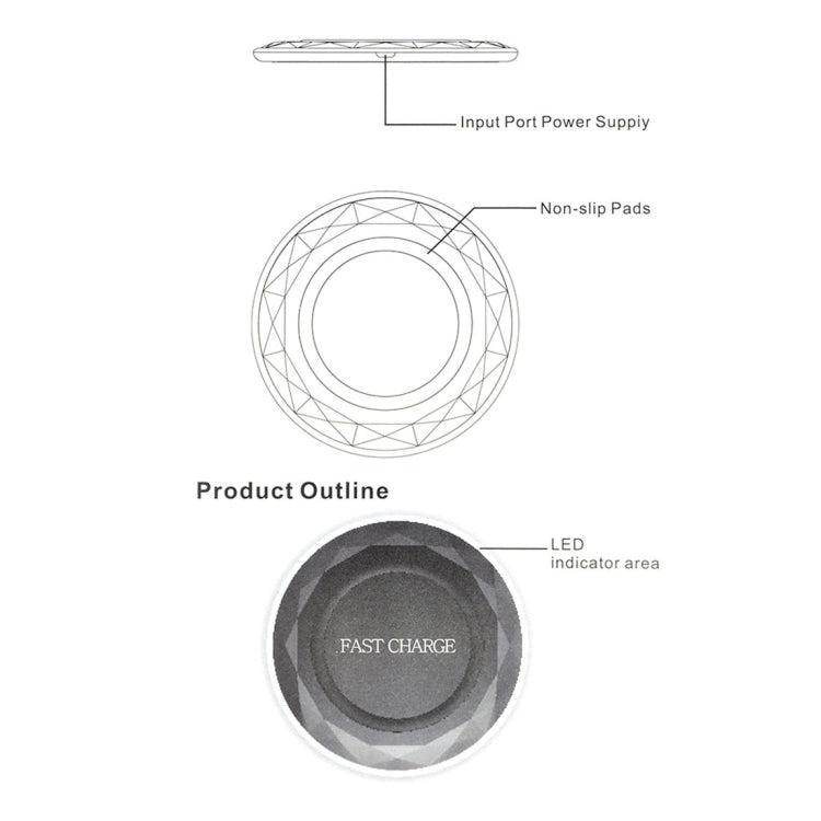 เครื่องชาร์จไร้สายชาร์จเร็วมาตรฐาน Diamond Qi Standard DC5V ความยาวสายเคเบิล: 1 ม, DC5V Black, DC5V