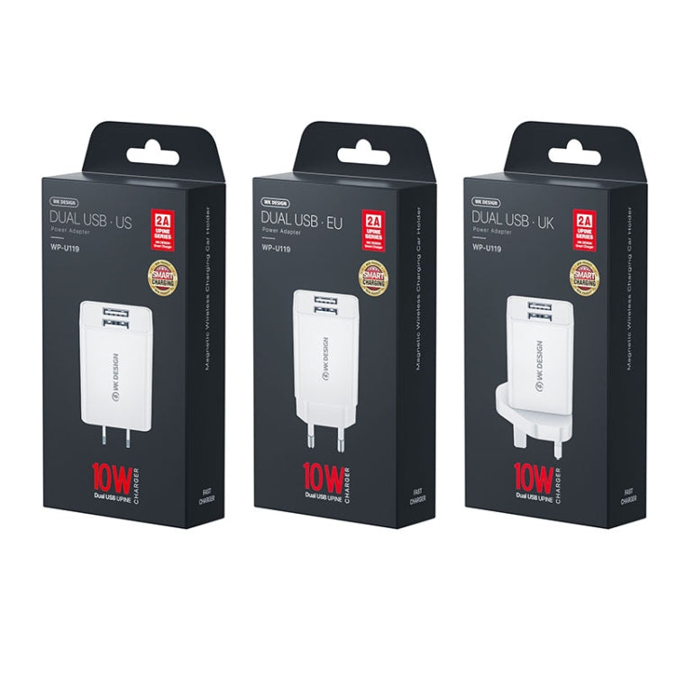 WK WP-U119 10W พอร์ต USB คู่อะแดปเตอร์ชาร์จไฟสำหรับเดินทาง, ปลั๊ก US, WP-U119 US Plug