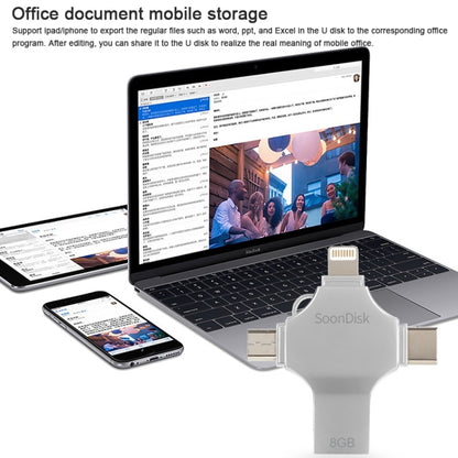 4 in 1 8GB USB 3.0 + 8 Pin + Mirco USB + USB-C / Type-C แฟลชไดรฟ์แบบใช้คู่พร้อมฟังก์ชัน OTG, 8GB