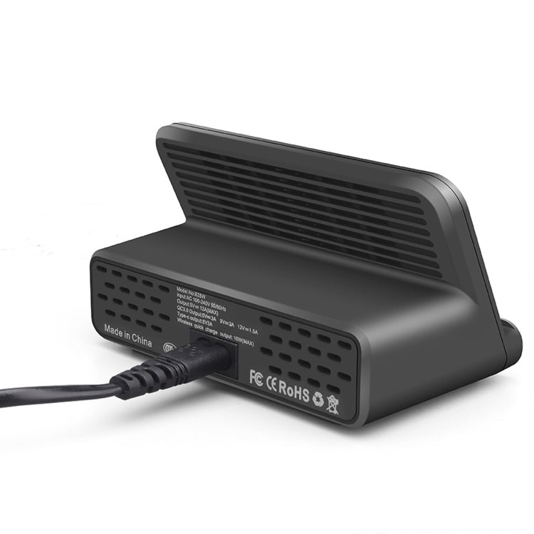 828W 7 in 1 60W QC 3.0 อินเตอร์เฟส USB พอร์ต USB 4 พอร์ต อินเตอร์เฟส USB-C / Type-C + การชาร์จไร้สายเครื่องชาร์จมัลติฟังก์ชั่นพร้อมฟังก์ชั่นที่วางโทรศัพท์มือถือ, ปลั๊ก AU, AU Plug Black, AU Plug White