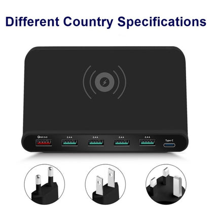 828W 7 in 1 60W QC 3.0 อินเตอร์เฟส USB พอร์ต USB 4 พอร์ต อินเตอร์เฟส USB-C / Type-C + การชาร์จไร้สายเครื่องชาร์จมัลติฟังก์ชั่นพร้อมฟังก์ชั่นที่วางโทรศัพท์มือถือ, ปลั๊ก AU, AU Plug Black, AU Plug White