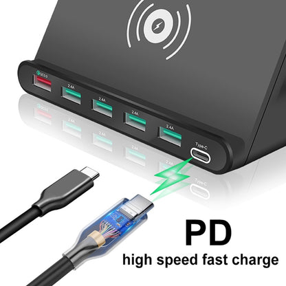 828W 7 in 1 60W QC 3.0 อินเตอร์เฟส USB พอร์ต USB 4 พอร์ต อินเตอร์เฟส USB-C / Type-C + การชาร์จไร้สายเครื่องชาร์จมัลติฟังก์ชั่นพร้อมฟังก์ชั่นที่วางโทรศัพท์มือถือ, ปลั๊ก AU, AU Plug Black, AU Plug White