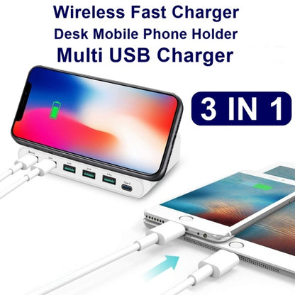 828W 7 in 1 60W QC 3.0 อินเตอร์เฟส USB พอร์ต USB 4 พอร์ต อินเตอร์เฟส USB-C / Type-C + การชาร์จไร้สายเครื่องชาร์จมัลติฟังก์ชั่นพร้อมฟังก์ชั่นที่วางโทรศัพท์มือถือ, ปลั๊ก AU, AU Plug Black, AU Plug White