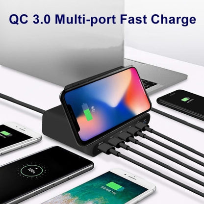 828W 7 in 1 60W QC 3.0 อินเตอร์เฟส USB พอร์ต USB 4 พอร์ต อินเตอร์เฟส USB-C / Type-C + การชาร์จไร้สายเครื่องชาร์จมัลติฟังก์ชั่นพร้อมฟังก์ชั่นที่วางโทรศัพท์มือถือ, ปลั๊ก AU, AU Plug Black, AU Plug White