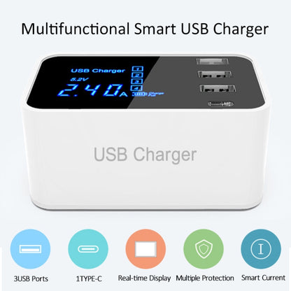 CDA30 20W 3 พอร์ต USB พอร์ต USB-C / Type-C เครื่องชาร์จมัลติฟังก์ชั่นพร้อมจอแสดงผล LED, ปลั๊ก UK, UK Plug