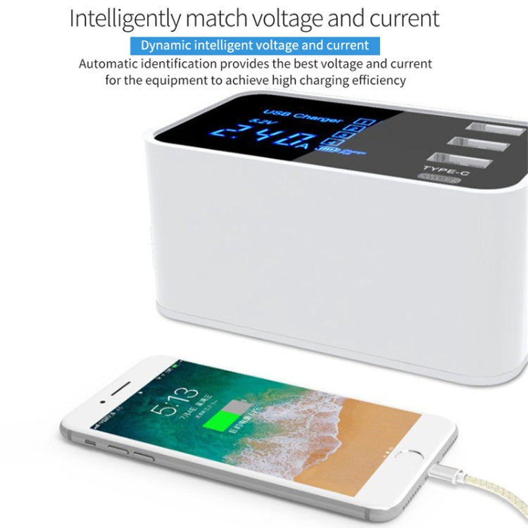 CDA30 20W 3 พอร์ต USB พอร์ต USB-C / Type-C เครื่องชาร์จมัลติฟังก์ชั่นพร้อมจอแสดงผล LED, ปลั๊ก US, US Plug