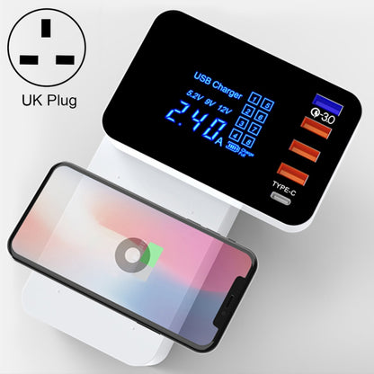 CDA33Q 40W QC 3.0 USB 3 พอร์ต USB พอร์ต USB-C / Type-C เครื่องชาร์จมัลติฟังก์ชั่นพร้อมจอแสดงผล LED, ปลั๊ก UK, UK Plug