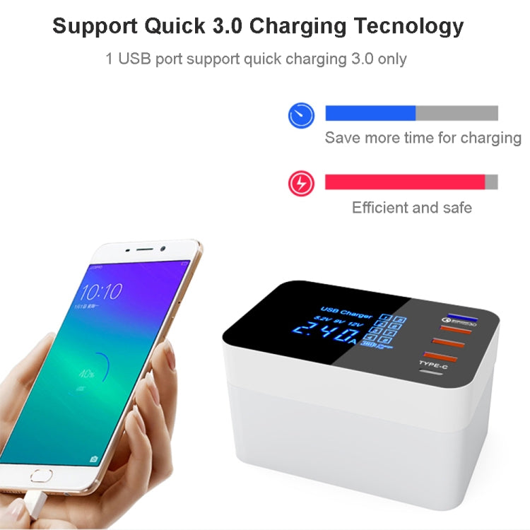 CDA33Q 40W QC 3.0 USB 3 พอร์ต USB พอร์ต USB-C / Type-C เครื่องชาร์จมัลติฟังก์ชั่นพร้อมจอแสดงผล LED, ปลั๊ก UK, UK Plug
