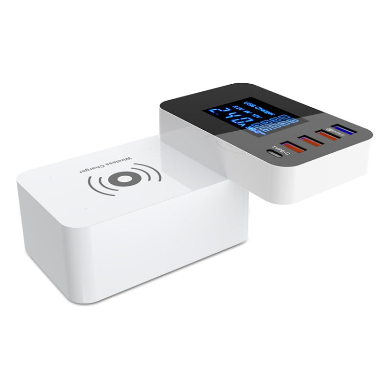 CDA33QW 40W QC 3.0 พอร์ต USB + 3 พอร์ต USB + พอร์ต USB-C / Type-C + การชาร์จแบบไร้สายเครื่องชาร์จแบบพับได้อเนกประสงค์พร้อมจอแสดงผล LED, ปลั๊ก UK, UK Plug