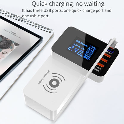 CDA33QW 40W QC 3.0 พอร์ต USB + 3 พอร์ต USB + พอร์ต USB-C / Type-C + การชาร์จแบบไร้สายเครื่องชาร์จแบบพับได้อเนกประสงค์พร้อมจอแสดงผล LED, ปลั๊ก UK, UK Plug