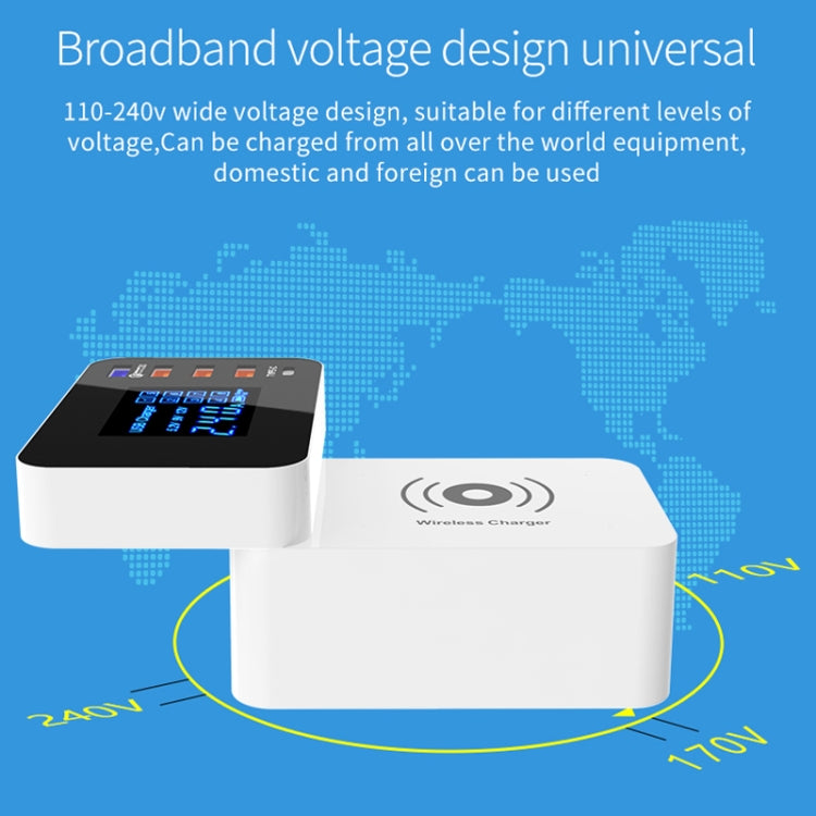 CDA33QW 40W QC 3.0 พอร์ต USB + 3 พอร์ต USB + พอร์ต USB-C / Type-C + การชาร์จแบบไร้สายเครื่องชาร์จแบบพับได้อเนกประสงค์พร้อมจอแสดงผล LED, ปลั๊ก UK, UK Plug