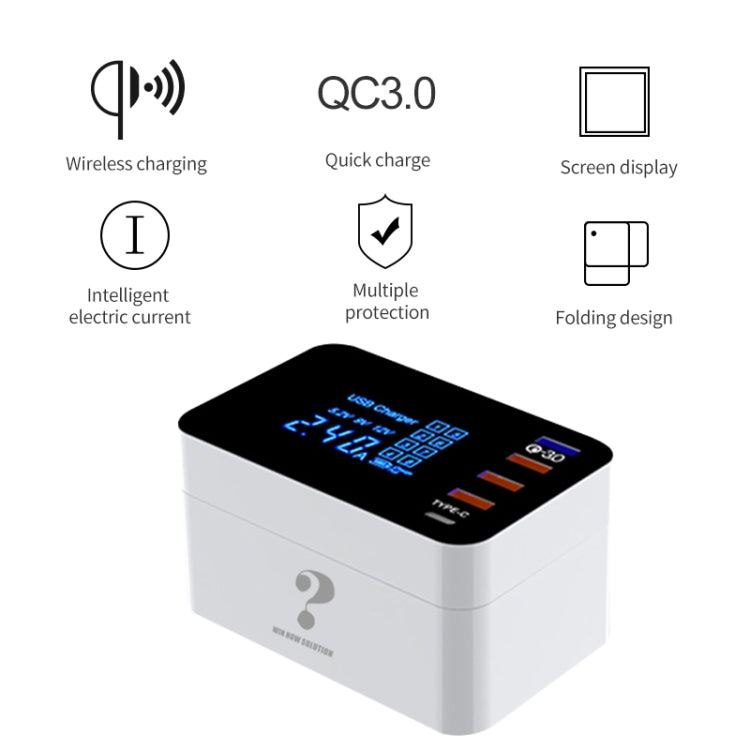 CDA33QW 40W QC 3.0 พอร์ต USB + 3 พอร์ต USB + พอร์ต USB-C / Type-C + การชาร์จแบบไร้สายเครื่องชาร์จแบบพับได้อเนกประสงค์พร้อมจอแสดงผล LED, ปลั๊ก UK, UK Plug