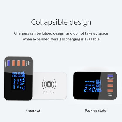 CDA33QW 40W QC 3.0 พอร์ต USB + 3 พอร์ต USB + พอร์ต USB-C / Type-C + การชาร์จแบบไร้สายเครื่องชาร์จแบบพับได้อเนกประสงค์พร้อมจอแสดงผล LED, ปลั๊ก UK, UK Plug