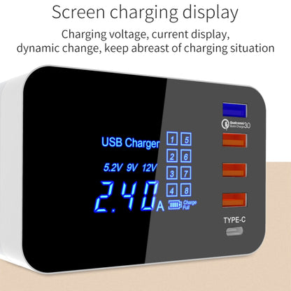 CDA33QW 40W QC 3.0 พอร์ต USB + 3 พอร์ต USB + พอร์ต USB-C / Type-C + การชาร์จแบบไร้สายเครื่องชาร์จแบบพับได้อเนกประสงค์พร้อมจอแสดงผล LED, ปลั๊ก UK, UK Plug