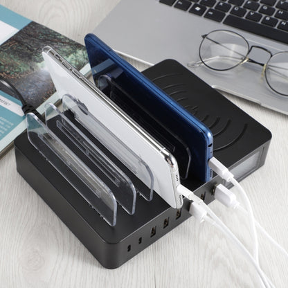 พอร์ต USB 50W 6 พอร์ต + พอร์ต USB-C / Type-C 2 พอร์ต + เครื่องชาร์จมัลติฟังก์ชั่นการชาร์จไร้สายพร้อมจอแสดงผล LED และฝาที่ถอดออกได้, ปลั๊ก EU, EU Plug