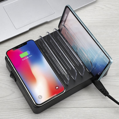 พอร์ต USB 50W 6 พอร์ต + พอร์ต USB-C / Type-C 2 พอร์ต + เครื่องชาร์จมัลติฟังก์ชั่นการชาร์จไร้สายพร้อมจอแสดงผล LED และฝาที่ถอดออกได้, ปลั๊ก EU, EU Plug
