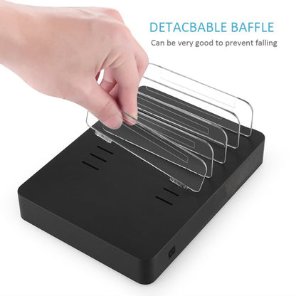 พอร์ต USB 50W 6 พอร์ต + พอร์ต USB-C / Type-C 2 พอร์ต + เครื่องชาร์จมัลติฟังก์ชั่นการชาร์จไร้สายพร้อมจอแสดงผล LED และฝาที่ถอดออกได้, ปลั๊ก EU, EU Plug