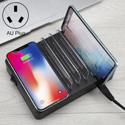 พอร์ต USB 50W 6 พอร์ต + พอร์ต USB-C / Type-C 2 พอร์ต + เครื่องชาร์จมัลติฟังก์ชั่นการชาร์จไร้สายพร้อมจอแสดงผล LED และฝาที่ถอดออกได้ปลั๊ก AU, AU Plug