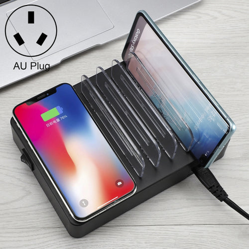 พอร์ต USB 50W 6 พอร์ต + พอร์ต USB-C / Type-C 2 พอร์ต + เครื่องชาร์จมัลติฟังก์ชั่นการชาร์จไร้สายพร้อมจอแสดงผล LED และฝาที่ถอดออกได้ปลั๊ก AU, AU Plug