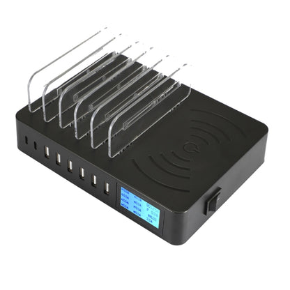 พอร์ต USB 50W 6 พอร์ต + พอร์ต USB-C / Type-C 2 พอร์ต + เครื่องชาร์จมัลติฟังก์ชั่นการชาร์จไร้สายพร้อมจอแสดงผล LED และฝาที่ถอดออกได้ปลั๊ก AU, AU Plug