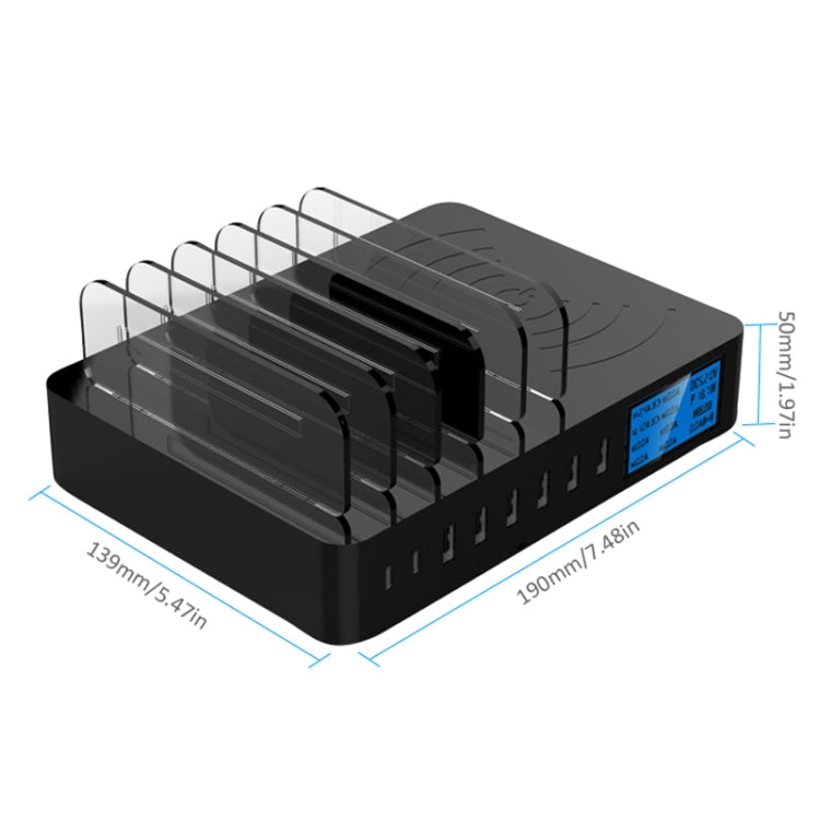 พอร์ต USB 50W 6 พอร์ต + พอร์ต USB-C / Type-C 2 พอร์ต + เครื่องชาร์จมัลติฟังก์ชั่นการชาร์จไร้สายพร้อมจอแสดงผล LED และฝาที่ถอดออกได้ปลั๊ก AU, AU Plug