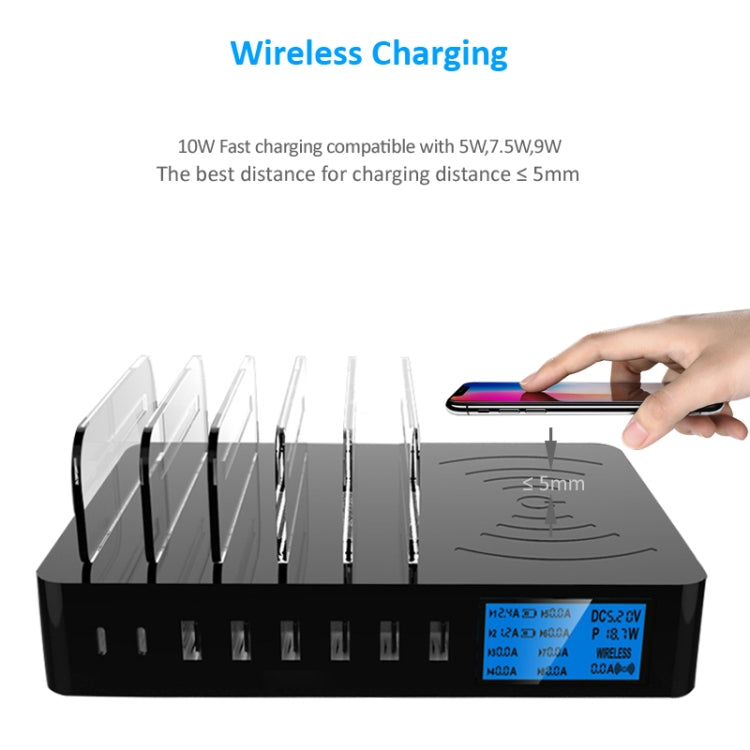 พอร์ต USB 50W 6 พอร์ต + พอร์ต USB-C / Type-C 2 พอร์ต + เครื่องชาร์จมัลติฟังก์ชั่นการชาร์จไร้สายพร้อมจอแสดงผล LED และฝาที่ถอดออกได้ปลั๊ก AU, AU Plug