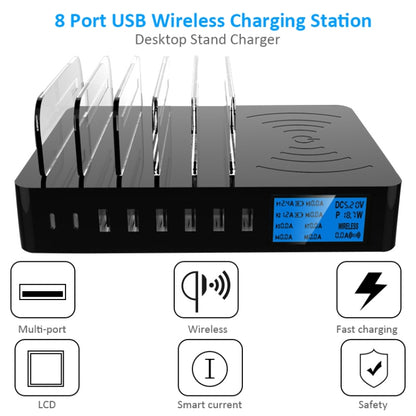 พอร์ต USB 50W 6 พอร์ต + พอร์ต USB-C / Type-C 2 พอร์ต + เครื่องชาร์จมัลติฟังก์ชั่นการชาร์จไร้สายพร้อมจอแสดงผล LED และฝาที่ถอดออกได้ปลั๊ก AU, AU Plug
