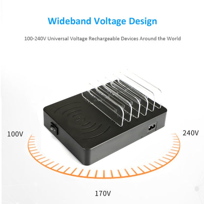 พอร์ต USB 50W 6 พอร์ต + พอร์ต USB-C / Type-C 2 พอร์ต + เครื่องชาร์จมัลติฟังก์ชั่นการชาร์จไร้สายพร้อมจอแสดงผล LED และฝาที่ถอดออกได้ปลั๊ก AU, AU Plug