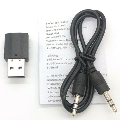 BT600 USB เสียงไร้สาย 2 in 1 Bluetooth 5.0 ตัวรับสัญญาณและอะแดปเตอร์ส่งสัญญาณ, BT600 2 in 1