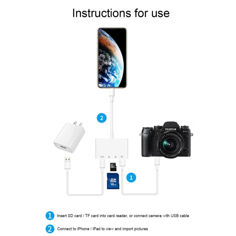 NK-108L 8 Pin to USB + TF Card + SD Card Camera Reader Adapter เข้ากันได้กับ IOS 9.1 และระบบข้างต้น, NK-108L