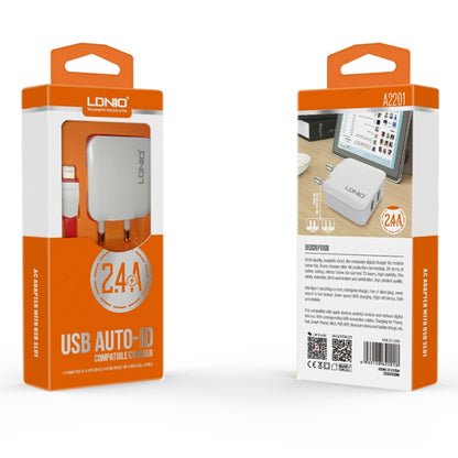 LDNIO A2201 2.4A Dual USB หัวชาร์จ Travel ชาร์จโดยตรงโทรศัพท์มือถือ Adapter Charger พร้อม Type-C Data Cable, Type-C