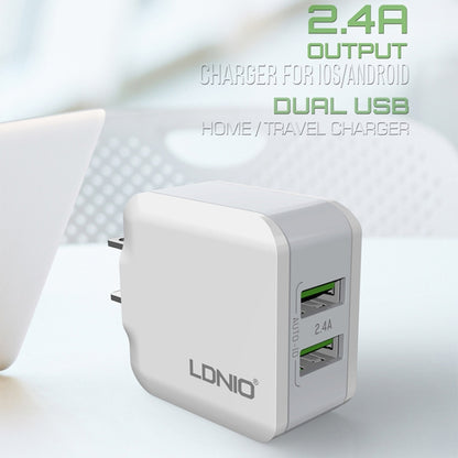 LDNIO A2201 2.4A Dual USB หัวชาร์จ Travel ชาร์จโดยตรงโทรศัพท์มือถือ Adapter Charger พร้อม Type-C Data Cable, Type-C