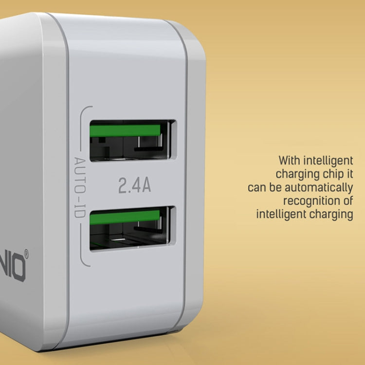 LDNIO A2201 2.4A Dual USB หัวชาร์จ Travel ชาร์จโดยตรงโทรศัพท์มือถือ Adapter Charger พร้อม Type-C Data Cable, Type-C