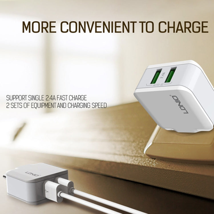 LDNIO A2201 2.4A Dual USB หัวชาร์จ Travel ชาร์จโดยตรงโทรศัพท์มือถือ Adapter Charger พร้อม Type-C Data Cable, Type-C