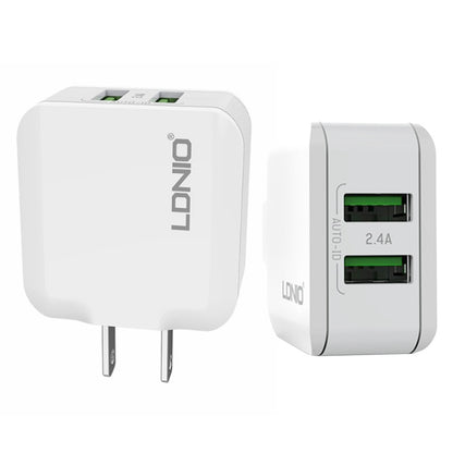LDNIO A2201 2.4A Dual USB หัวชาร์จ Travel ชาร์จโดยตรงโทรศัพท์มือถือ Adapter Charger พร้อม Type-C Data Cable, Type-C