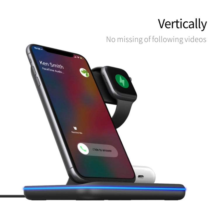 Z5A QI แท่นชาร์จไร้สายแม่เหล็กแนวตั้งสำหรับโทรศัพท์มือถือและนาฬิกา Apple & AirPods / Samsung Galaxy Buds / Huawei Free Buds พร้อมไฟวงแหวนสัมผัส, Z5A