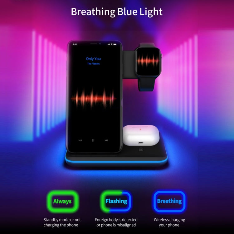 Z5A QI แท่นชาร์จไร้สายแม่เหล็กแนวตั้งสำหรับโทรศัพท์มือถือและนาฬิกา Apple & AirPods / Samsung Galaxy Buds / Huawei Free Buds พร้อมไฟวงแหวนสัมผัส, Z5A
