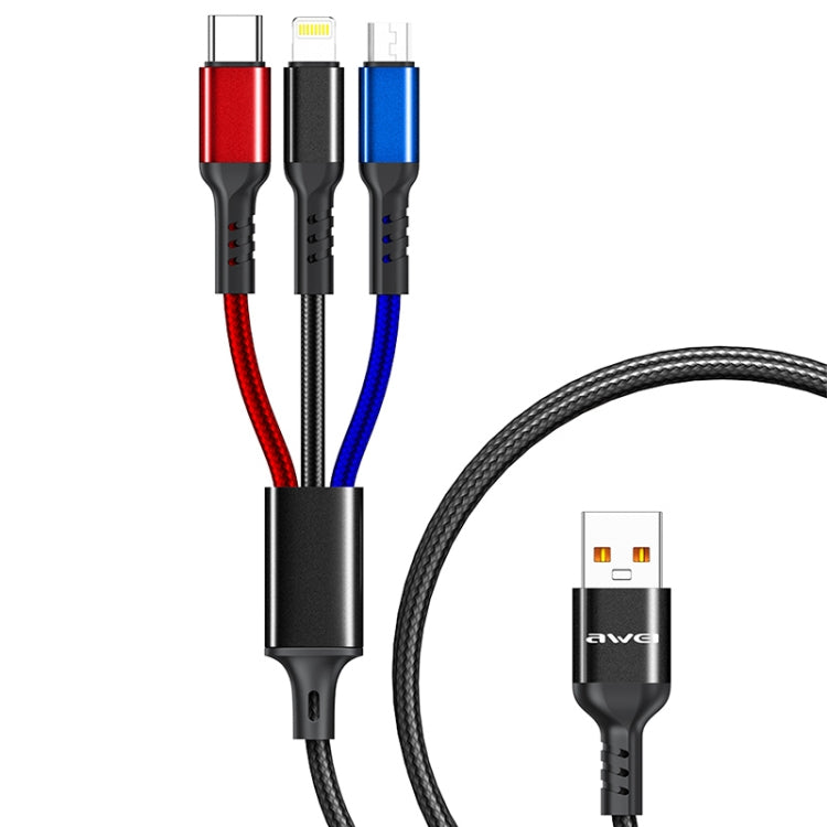 awei CL-971 3 in 1 1.2m 2.4A USB to 8 Pin + Micro USB + USB-C / Type-C สายชาร์จหลายแบบ