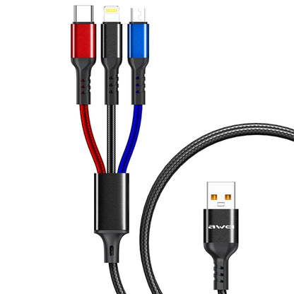 awei CL-971 3 in 1 1.2m 2.4A USB to 8 Pin + Micro USB + USB-C / Type-C สายชาร์จหลายแบบ