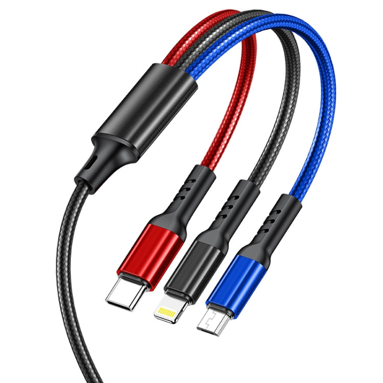 awei CL-971 3 in 1 1.2m 2.4A USB to 8 Pin + Micro USB + USB-C / Type-C สายชาร์จหลายแบบ