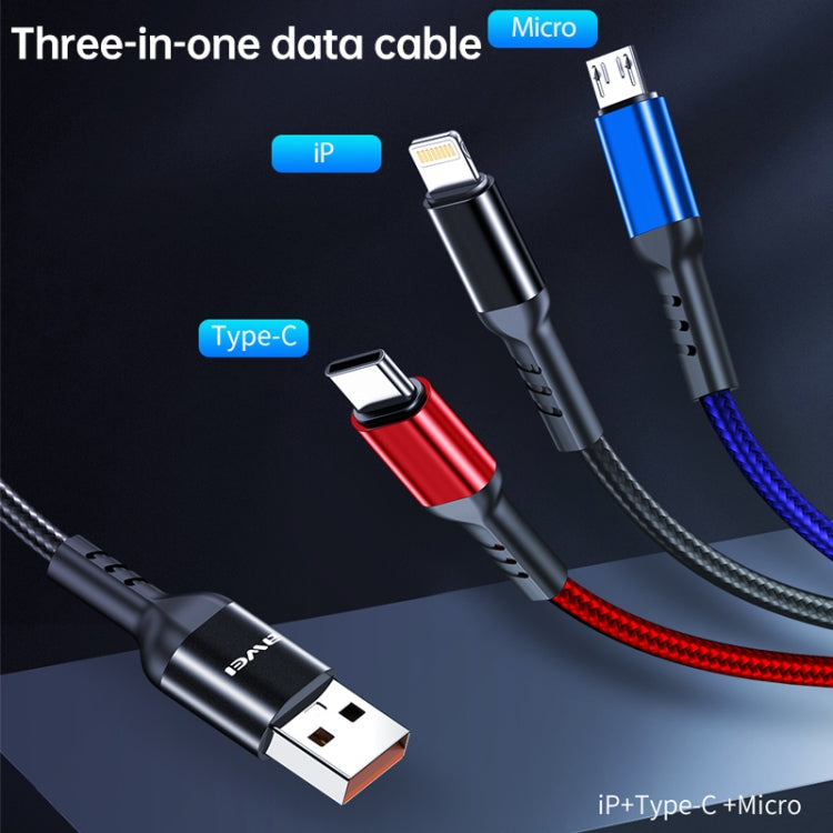 awei CL-971 3 in 1 1.2m 2.4A USB to 8 Pin + Micro USB + USB-C / Type-C สายชาร์จหลายแบบ