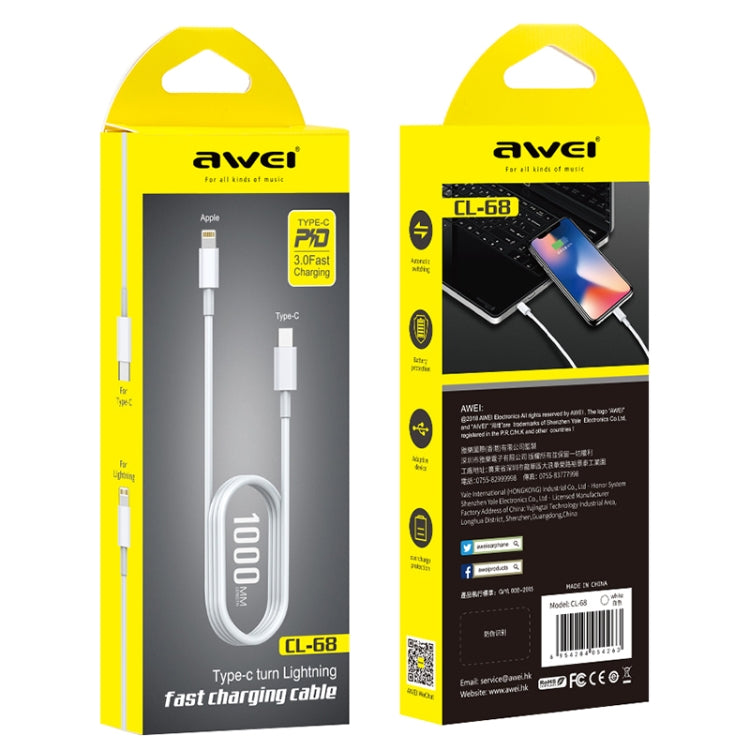 AWEI CL-68 3A Type-C / USB-C ถึง 8 Pin PD สายเคเบิลข้อมูลการชาร์จอย่างรวดเร็ว ความยาว: 1 ม.